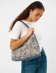 Denim Embroidered Shoulder Bag Blue female