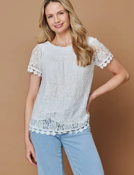 Women's Floral Lace Embroidered Bardot Blouse in White Size: 16 - White - Size: 16 - Izabel London - FashionsVida