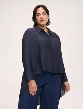 Camisa de mujer de georgette con drapeado de doble capa drapeado lateral con efecto de doble capa: parte superior más corta en el fr - Fiorella Rubino - FashionsVida
