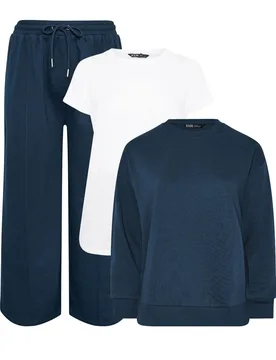 Women's Sweatshirt Jogger & T-Shirt Set in Mid Navy Size: 16 - Mid Navy - Size: 16 - Yours - FashionsVida
