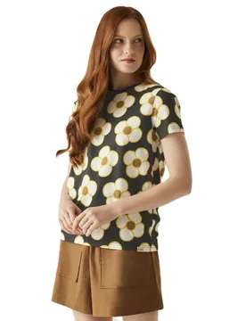Womens Orla Kiely Easy-To-Wear Cotton T-Shirt Tee Top - White & Black - Size 8 Regular - Regatta - FashionsVida