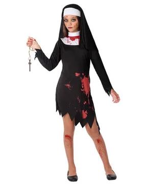 Blutiges Nonnen-kostüm für Mädchen Halloweenkostüm schwarz-weiss-rot - female - Atosa - FashionsVida