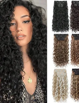 Pinzas de pelo vibrantes, utilizadas para fijar accesorios de cabello, juego de 4 piezas. Banda de tela sintética rizada de 20 pulgadas engrosada, ut - Shein - FashionsVida