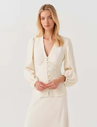 V Neck Button Through Blouse Ivory female