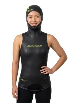 Swim Skin 2 Mm Woman Neoprene Vest With Hood Black / Acid Green S Women - Salvimar - FashionsVida