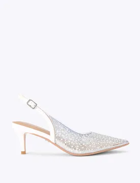 Embellished Buckle Strap Slingback Heels White female - Carvela - FashionsVida