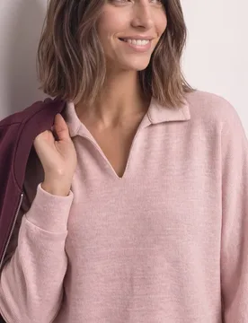 Langarm Poloshirt im Melange-Look female Rosa - Street One - FashionsVida