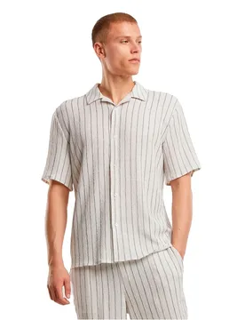 Chemise à Manches Courtes Crinkle Resort Off White / Black L - Urban classics - FashionsVida