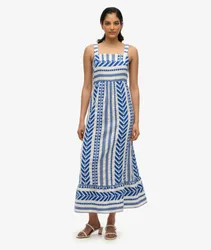 Superdry Damen Auffallendes Gestuftes Maxikleid Blue - Größe: 36