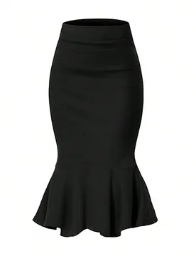 Elegante falda de sirena negra, diseño de cintura alta, dobladillo con volantes, lavable a máquina, adecuada para actividades de otoño S - Shein - FashionsVida