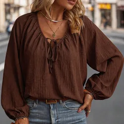 Blusa casual versátil de uso diario con pliegues de unicolor para mujer talla grande 4XL