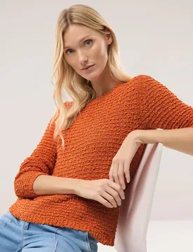 Strukturpullover mit Noppen-Effekt, normale Größen, Farbe Orange, 42, modernes Noppengarn reine, weiche Baumwolle Damen - Walbusch - FashionsVida