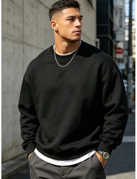 Sudadera de cuello redondo de unicolor para hombre, top de manga larga para otoño, gris, adecuada para la temporada de regreso a la escuela y deporte - Shein - FashionsVida