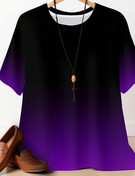 Camiseta de mujer de talla grande elegante con estampado degradado - Suave, de manga corta y cuello redondo, diseño degradado de rojo a negro, uso ca - Shein - FashionsVida