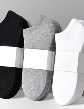 Pares de calcetines invisibles tipo barco en negro, blanco y gris, unisex, de corte bajo, antideslizantes, con talón sin deslizamiento, transpirables - Shein - FashionsVida