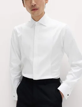 Slim Fit Luxury Cotton Double Cuffed Dress Shirt White male - M&S - FashionsVida