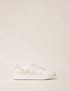 Baskets en cuir avec broderie florale - TWINSET - FashionsVida