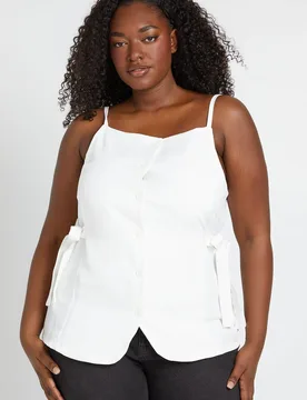 Womens Plus Tie Side Square Neck Waistcoat - White - Size 20 Uk - Boohoo - FashionsVida