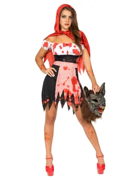 Zombie-Rotkäppchen Halloween-Damenkostüm rot-weiss-schwarz - Atosa - FashionsVida