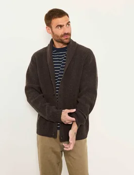 Cotton Rich Shawl Neck Cardigan Chocolate male - Fatface - FashionsVida