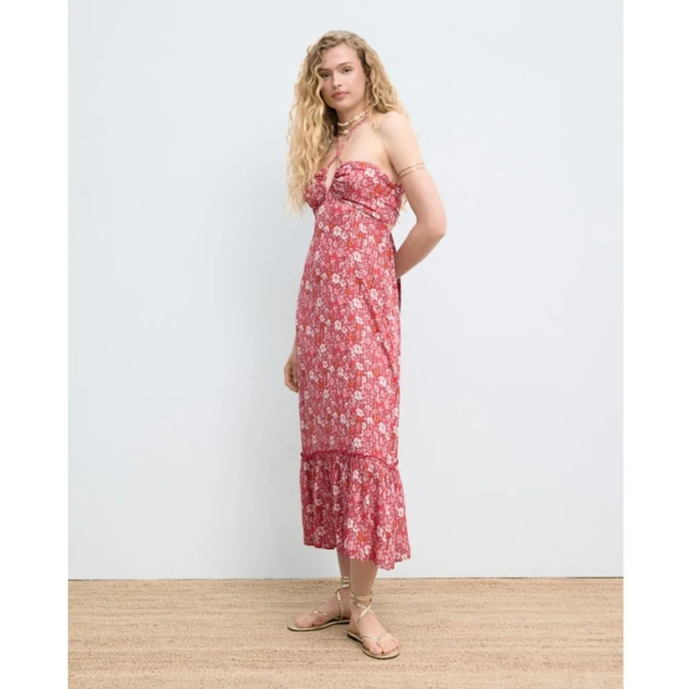 Vestido estampado con escote en V - Green Coast - FashionsVida