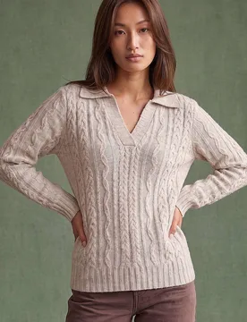 Women's Cable Knit Henley Jumper in Stone Size: 18 - Stone - Size: 18 - Roman - FashionsVida