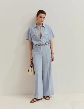 Camisa de manga corta de mujer en lyocell y lino - Lion of Porches - FashionsVida