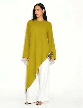 Blusa de manga larga con caída asimétrica, bajo drapeado y detalle de abertura en la espalda, top elegante para noche M - Shein - FashionsVida