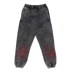 Pantalone Tuta Felpato Uomo Embroidered Flames Pants Grey/red