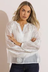 Women's Embroidered Long Sleeve Top in White Size: 20 - White - Size: 20