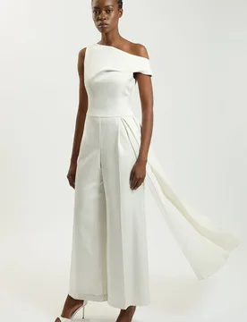 Womens Petite Tailored Satin Drape Asymmetric Jumpsuit - White - Size 4 Uk - Karen millen - FashionsVida