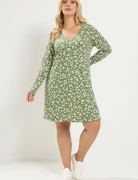 Women's Floral Ribbed Top in Light Khaki Size: 34-36 - Light Khaki - Size: 34-36 - Yours - FashionsVida