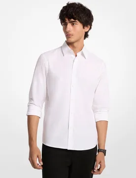 Camisa de hombre de algodón blanca lisa con logo bordado - Michael Kors - FashionsVida
