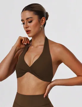 Sujetador deportivo para mujer de entrenamiento en el gimnasio con cuello en V acolchado, unicolor, para yoga y actividades deportivas casuales XS - Shein - FashionsVida