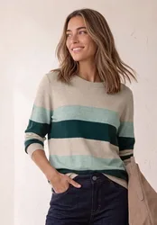 Pullover mit Rundhals und Streifen female Beige