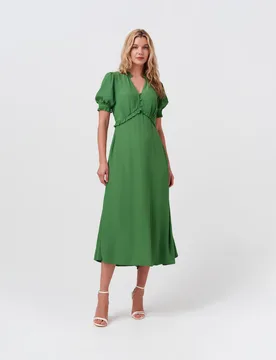 Crepe V-Neck Midi Tea Dress Green female - GHOST - FashionsVida