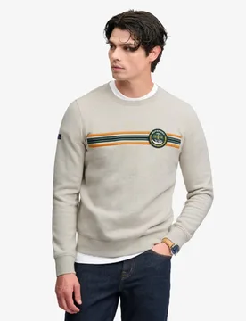Superdry Herren Outdoor Stripe Logo Sweatshirt Lockere Passform Beige - Größe: L - 74.99 - FashionsVida