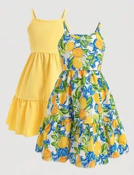 Vestido de tirantes finos para niñas, estilo básico de tirantes finos, escote cuadrado con líneas simples y elegantes, ajuste nítido y refrescante - Shein - FashionsVida