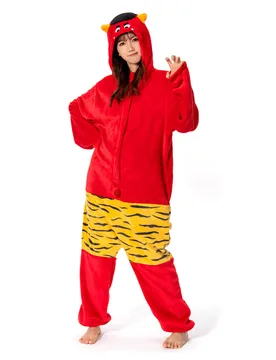Unisex Adult Plush Red Ogre Festival Onesie Pajamas Warm Home One-Piece Sleepwear - S - OLAOLA - FashionsVida