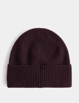 Knitted Beanie Hat Aubergine female - M&S - FashionsVida