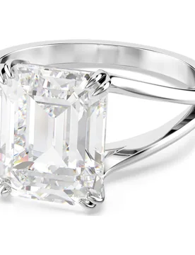 Anello cocktail Stilla, Taglio ottagonale, Bianco, Placcato rodio 50 - Swarovski - FashionsVida