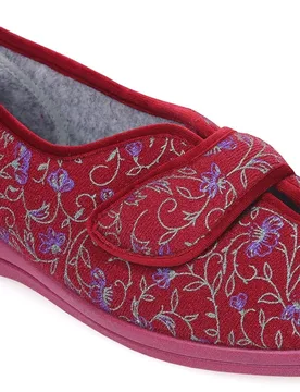 Diane Women's Extra Wide Slippers for Swollen Feet - Wine Floral - Size: 3 XXW - Cosyfeet - FashionsVida