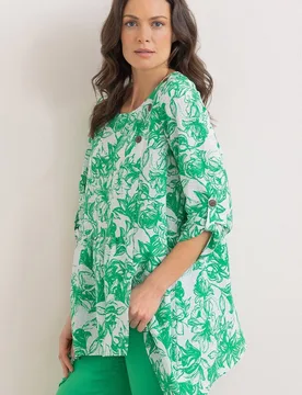 Women's Botanical Printed Dip Hem Tunic Top in Green Size: 14 - Green - Size: 14 - Klass. - FashionsVida