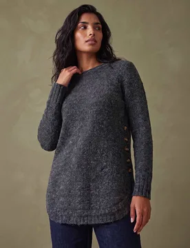 Button Detail Curved Hem Jumper Black female - Roman - FashionsVida