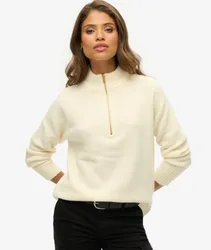 Superdry Women's Gebürsteter Pullover mit Halbem Reißverschluss Creme - Größe: 36