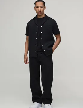 Herren Regular Fit Hemd und entspannte Hose Scuba Set Black Größe Small - boohooMAN - FashionsVida