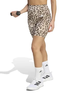 Leopard Print High Waisted Workout Shorts Beige female - Adidas - FashionsVida