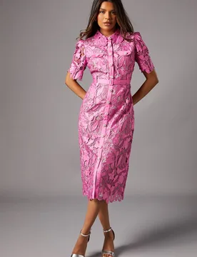 Women's Petite Lace Shirt Dress With Contrast Collar in Pink Size: 4 - Pink - Size: 4 - Coast - FashionsVida