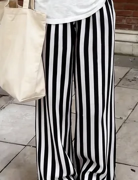 Pantalones sueltos y casuales a rayas para mujer, pantalones ligeros, cómodos y elegantes de estilo bohemio para primavera, verano y otoño XXL - Shein - FashionsVida