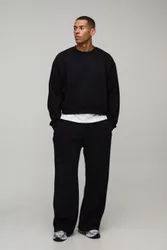 Mens Oversized Boxy Sweatshirt And Wide Leg Jogger - Black Cotton - Size Small
